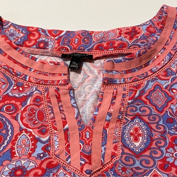 Talbots Pink Paisley Split Neck Pima Cotton Blend 3/4 Sleeve Blouse Women's XLP - Picture 5 of 16